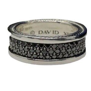 David Yurman Streamline Pave Black Diamond 3-Row Band Ring Size 10